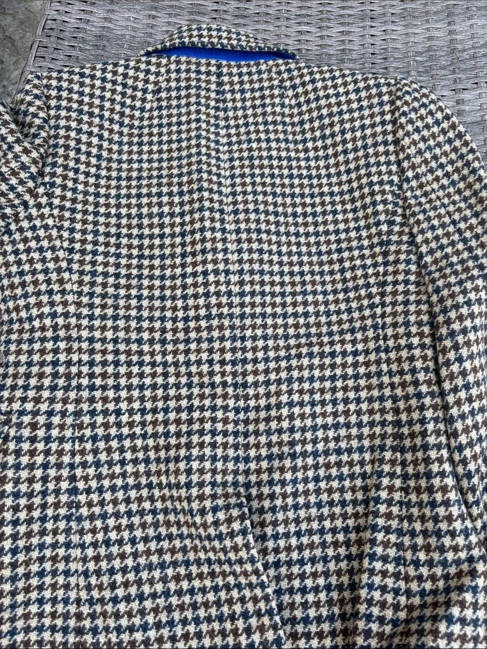 J. Crew Houndstooth Blazer in Navy and Brown with Gold Buttons